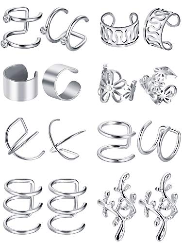 8 Pares de Puño de Oreja de Acero Inoxidable Clip sin Perforación Pendientes de Cartílago para Hombres y Mujeres, 8 Estilos Variados (Acero) 8 Pares de Puño de Oreja de Acero Inoxidable Clip sin Perforación Pendientes de Cartílago para Hombres y Mujeres, 8 Estilos Variados (Acero)