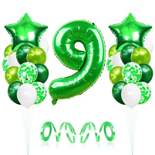 9 Globos de Cumpleaños, Globo 9 Año, Globo Numero 9, Decoracion Cumpleaños Niño, Globos Grandes Gigantes Helio Verde, Globos para Fiestas de Cumpleaños