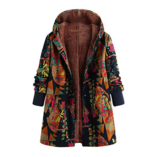 Abrigo con capucha vintage compuesto para mujer, tallas grandes, étnicas, forro de peluche, jersey con capucha y cremallera café XL