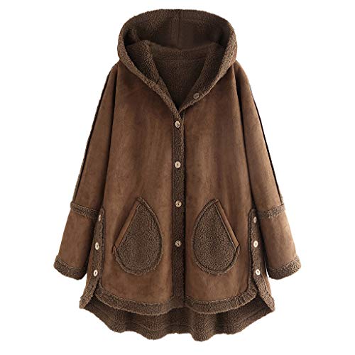 Abrigo vintage para mujer con capucha puro; compuesto de forro de peluche, chaqueta de invierno, tallas grandes, con botón de invierno, Mujer, marrón, L