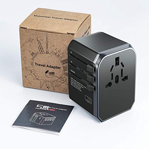 Adaptador Enchufe De Viaje Universal, MUSCCCM Cargador Internacional con 4 Puertos USB y Tipo C para US EU UK AU Más de 150 Países Adaptador Enchufe De Viaje Universal, MUSCCCM Cargador Internacional con 4 Puertos USB y Tipo C para US EU UK AU Más de 150 Países