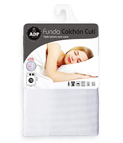 ADP Home - Funda de colchón Cutí con Cremallera L, 135x200+30 cm (para Cama de 135 cm), Blanco