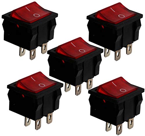 AERZETIX: 5x Interruptor conmutador basculantes de botón DPST ON-OFF 6A/250V, 2 posiciones, Rojo C10804