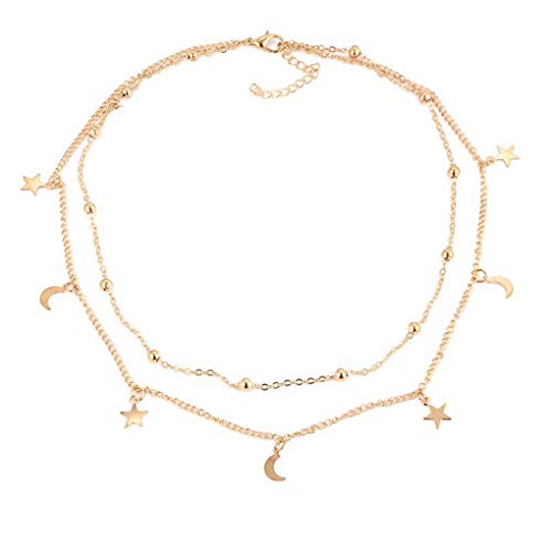 Aiming Mujeres Luna Estrellas Capas Dobles del Collar de señora Girl aleación Cuello Colgante Gargantilla de joyería de la Cadena de clavícula Aiming Mujeres Luna Estrellas Capas Dobles del Collar de señora Girl aleación Cuello Colgante Gargantilla de joyería de la Cadena de clavícula