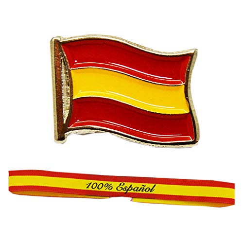 ALBERO Pack Soy Español 100% compuesto por Pulsera de Tela y Pin con la Bandera de España