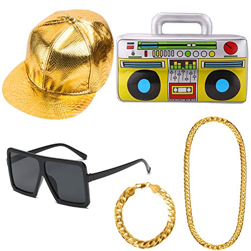 APERIL Hip Hop Costume Kit Mens 90's 80's Rapperfor Accessories Favors Birthday, Adult 80s Party Theme Decor