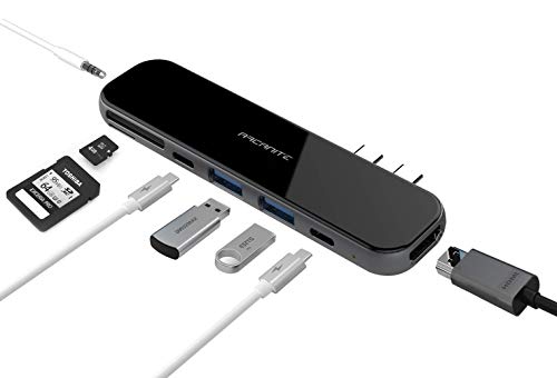 ARCANITE - Hub USB-C, 100 W de potencia, 4K x 2K HDMI, 2 puertos USB 3.0 tipo A, lector de tarjetas SD y microSD, aluminio y exterior de cristal, diseñado para MacBook Pro