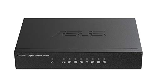 ASUS GX-U1081 - Switch de Red Gigabit (8 Puertos RJ45 10/100/1000, chasis metálico, QoS Puerto VIP, Plug & Play)