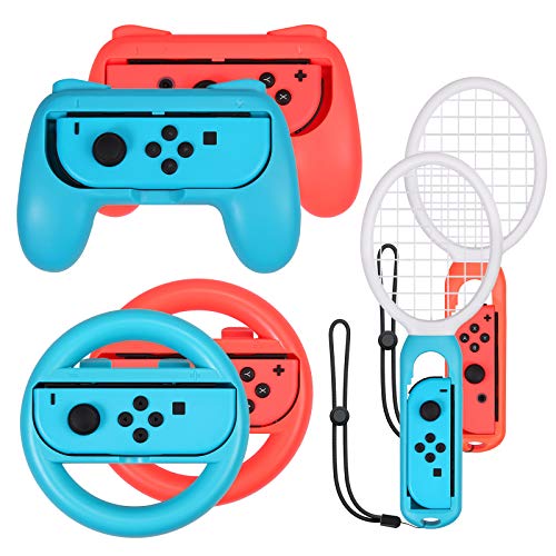 AUTOUTLET 3 en 1 Accesorios para Nintendo Switch, Grip y Raqueta de Tenis, Juego de Accesorios del Volante, Empuñadura, para Mario Tennis Aces Juego, para Controlador de Juegos para Switch Joy-Con