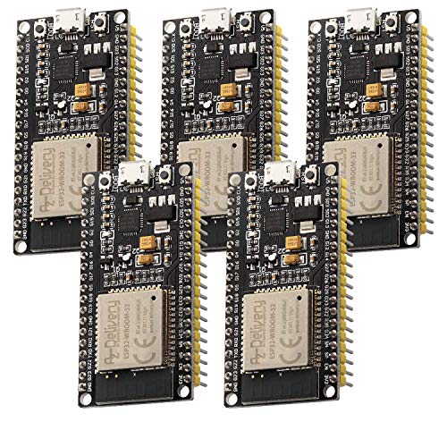 AZDelivery 5 pcs ESP32 ESP-WROOM-32 NodeMCU Modulo Wifi + Bluetooth Dev Kit C Placa de Desarrollo 2.4 GHz Dual Core con Chip CP2102 (modelo sucesor del ESP8266) con E-Book incluido!