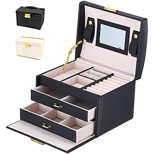 BalladHome Caja Joyero con Espejo Caja para Joyas joyero Caja de Joyas Organizador de Joyas, Caja de Relojes Caja para Relojes (Negro)