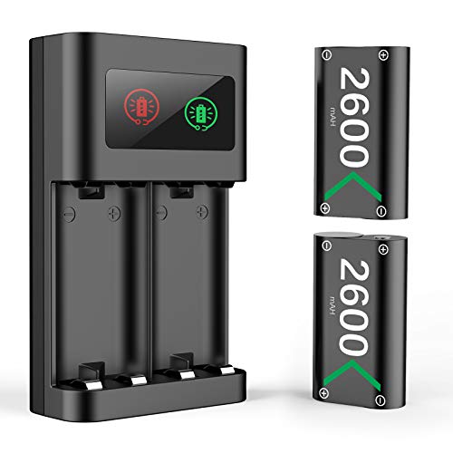 Batería Mando para Xbox One Series X S, Cargador Mando Sets de Baterías y Cargadores Battery Recargable Accesorios para Xbox One/ Xbox One S/Xbox One X/Elite/Xbox Series X S Controller, 2x 2600 mAh Batería Mando para Xbox One Series X S, Cargador Mando Sets de Baterías y Cargadores Battery Recargable Accesorios para Xbox One/ Xbox One S/Xbox One X/Elite/Xbox Series X S Controller, 2x 2600 mAh