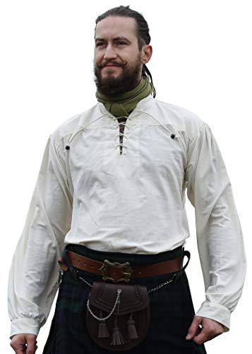Battle-Merchant - Camisa Medieval para Hombre - Ideal para Larp Vikingo - Natural - XL