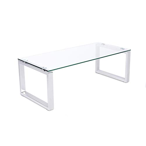 Benetto, Mesa de Centro de Cristal, Mesita Auxiliar de Cristal, Acabado en Cromado, Medidas: 50 cm (Ancho) x 110 cm (Largo) x 39 cm (Alto)