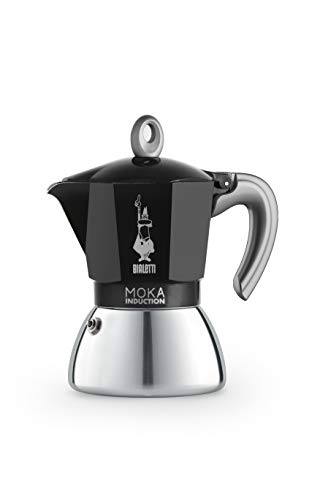 Bialetti New Moka Induction, Cafetera apta para inducción, 6 tazas, aluminio, Negro