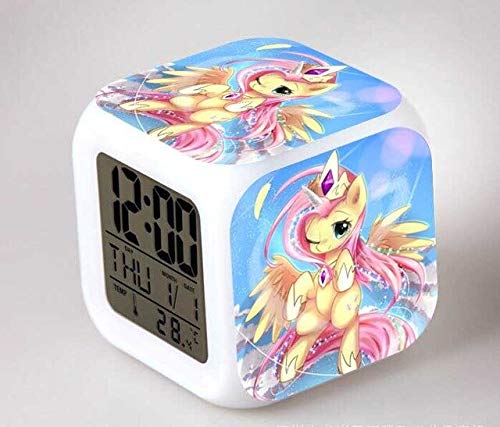 BMSYTY My Little Pony Luz de Noche Led 7 Colores Flash Cambio de luz Reloj Despertador Digital Dormitorio Reloj Despertador Rainbow Dash Rosa