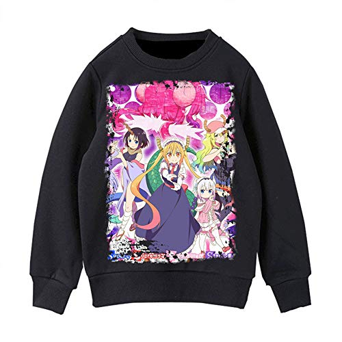 BOBD-DW Sudaderas Hombre Chaqueta con Capucha Camiseta Manga Larga Jersey para De Anime Miss Kobayashi's Dragon Maid Suéter 2D Cuello Redondo Negro M