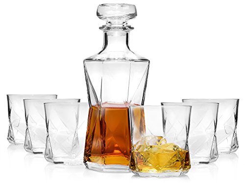 Bormioli - Jarra de whisky con vasos, 7 piezas, juego de whisky en diseño moderno para genios conscientes del estilo | Capacidad de llenado 1,0 L | Capacidad de llenado de vasos 330 ml