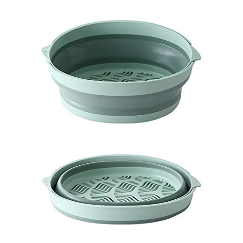 C-LARSS Lavabo De Cesta De Almacenamiento De Verduras De Drenaje Hueco Plegable Portátil De Doble Capa Verde L