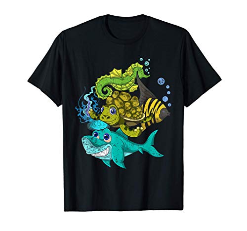 Caballito De Mar Tiburón Tortuga Niños Escuadra De Animal Camiseta