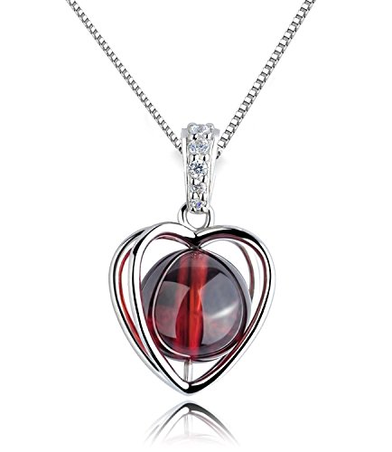 Cadena para mujer plata de ley 925, con cristal de granate rojo, colgante de corazón giratorio, 45 cm, con caja de joyas