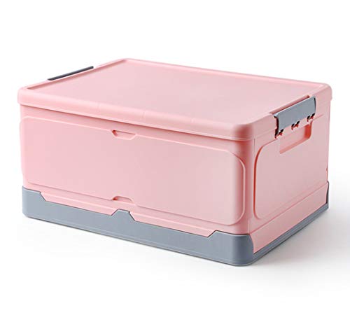 Caja de almacenamiento de plástico original, contenedor de almacenamiento plegable con tapa, caja de cajón plegable para maletero de coche, ropa, libros, juguetes, rosa