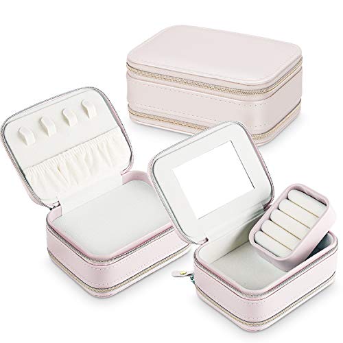 Caja Joyero Pequeña,Caja Joyero Pequeño para Viaje Doble Cremallera con Espejo Pequeño Joyero Portátil de Viaje Pendientes, Collar