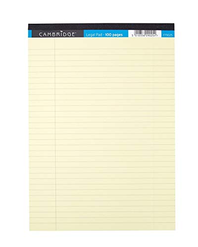 Cambridge 400115984 - Bloc de notas A4, Gobernado con margen, 100 páginas, paquete de 5, color amarillo