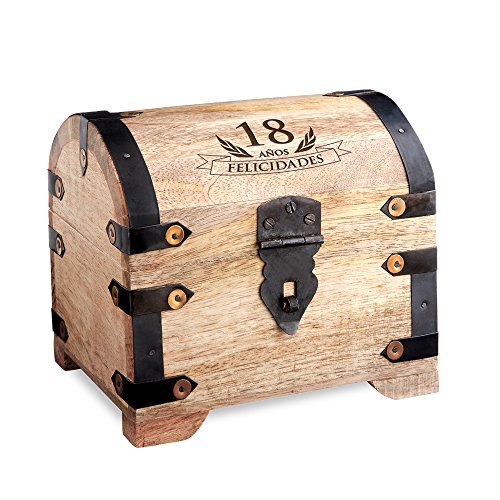 Casa Vivente - Cofre de Madera Clara - para el 18 Cumpleaños - Caja para Regalar Dinero de Madera Clara - Regalo Original y Divertido - 14 cm x 11 cm x 13 cm - Caja de Almacenaje, Hucha o Alhajera