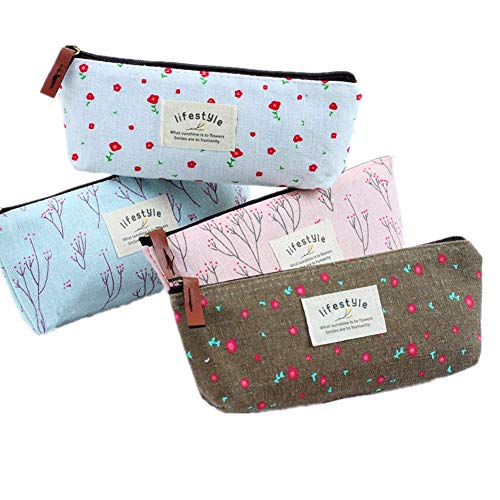 Chytaii 4pcs Estuche de Pluma Estuche para Lápices Caja de Escritorio Estuche Escolar Niña Bolsa de Almacenamiento con Cremallera Patrón de Pequeñas Flores Estilo Pastoral