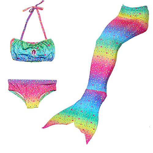 Cola de Sirena Niña 5pcs Traje de Baño Mermaid Bikini Establece Disfraz de Sirena Princesa Cosplay Conjuntos con Diadema de Flores y Monofín (Style 7, 140)