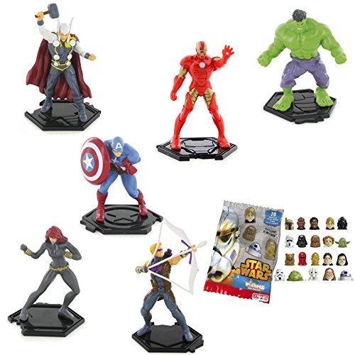Comansi Lote 6 Figuras Marvel Avengers Assemble Los Vengadores - Iron Man - Capitán América - Viuda Negra - Hulk - Thor - Ojo de Halcón + Regalo