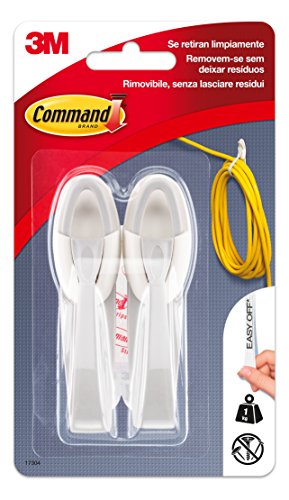 Command UU001566486 Pack de 2 Ganchos agrupador de Cables, Blanco, 2