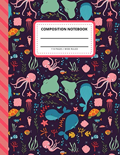 Composition Notebook: Pink Octopus Whale Turtle Ocean Animal Pattern / Wide Ruled Notebook Paper for Kids / Large Writing Journal for Homework - Notes ... / Back to School Gift for Boys Girls Children