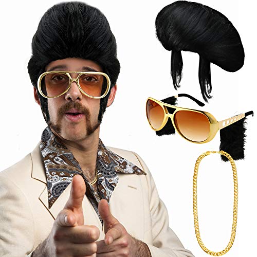 Conjunto de Disfraces Hippies Peluca Afro de Moda Collar de Gafas de Sol para Fiesta Temática de los Años 50/60/70 (Estilo D) Conjunto de Disfraces Hippies Peluca Afro de Moda Collar de Gafas de Sol para Fiesta Temática de los Años 50/60/70 (Estilo D)