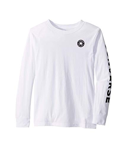 Converse Kids Boy's Long Sleeve Signature Chuck Patch Graphic T-Shirt (Big Kids) White SM (7-8 Big Kids)