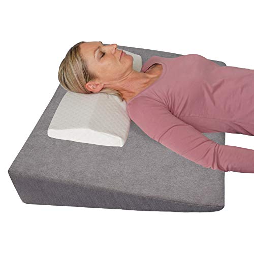 Cuña de Cama Ortopédica + Almohada anti-estrés! Cojín de Respaldo para Cama/Bucco/Sofa - Almohada de Elevación 90 x 60 cm; altura 12 cm (gris)