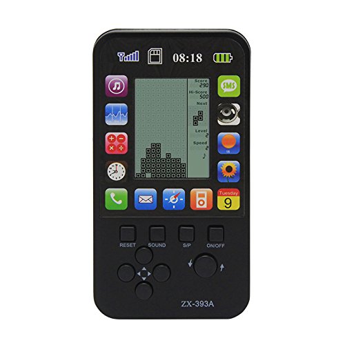 CZT Nuevo Apple Skin Kids Consola para Niños Juguetes Retro Tetris Game Console Clásico Inteligente Juguetes Handheld Incorporado 23 Juegos (Black)