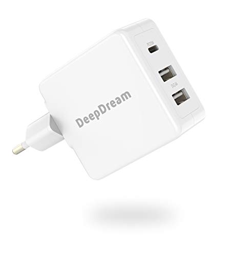 DeepDream Cargador USB C, 32W 3 Puertos Carga Rapido Tipo C PD Cargador de pared con 20W Power Delivery 3.0 para iPhone 12/12 Mini/12 Pro Max, SE 2020, Galaxy S20, iPad Pro, AirPods Pro y más