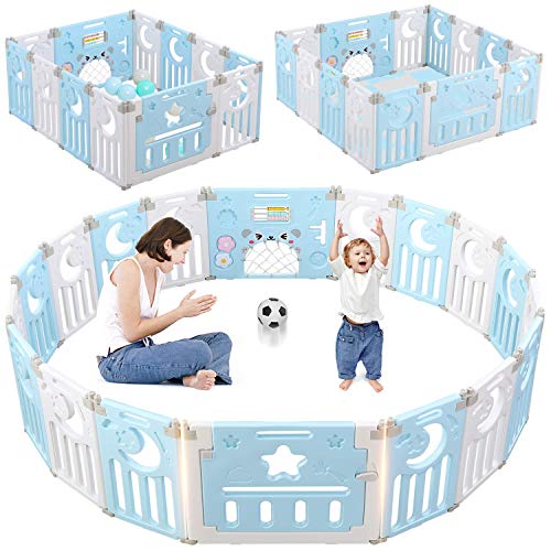 Dripex Parque para Bebés, Corralito Bebe, Centro de Actividades para Niños, Patio de Juegos de Seguridad Hogar Interior Exterior de 0 a 6 Años, Plegable 12 + 2 paneles, Azul-blanco Dripex Parque para Bebés, Corralito Bebe, Centro de Actividades para Niños, Patio de Juegos de Seguridad Hogar Interior Exterior de 0 a 6 Años, Plegable 12 + 2 paneles, Azul-blanco