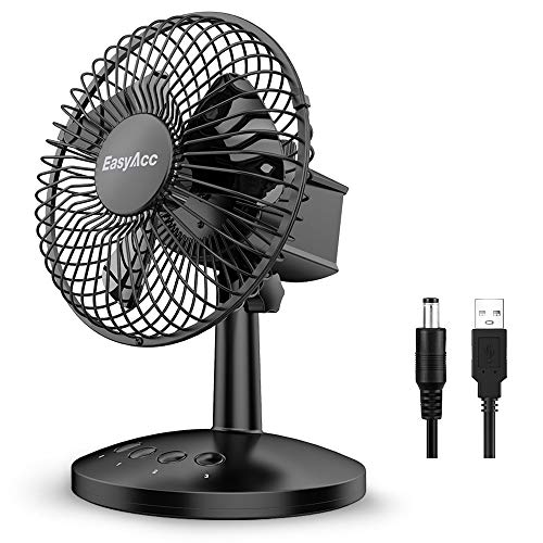 EasyAcc Ventilador de batería,ventilador de escritorio oscilante Batería de 5200mAh Ventilador alimentado por USB 6-16 horas 3 velocidades Refrigeración personal para oficina Hogar Camping BBQ Huracán