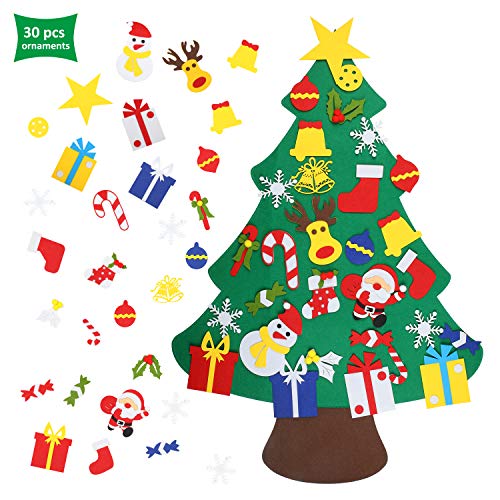 EKKONG Fieltro Árbol de Navidad, DIY Decoración del árbol de Navidad, los Ornamentos Desmontables 30pcs, Regalos Colgantes de Navidad de la Pared para Las Decoraciones de la Navidad