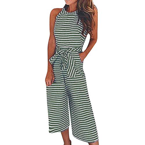 Elegantes Damas Mujeres Sin Traje Casual Mangas De Rayas De Ropa Festiva Negocios Fts Fiesta Clubwear Pantalones De Pierna Ancha Traje Ropa Interior Mujer (Color : Green, One Size : XL)