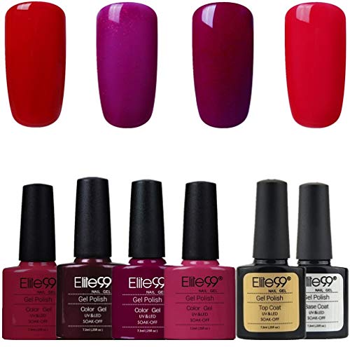 Elite99 Esmalte Semipermanente UV LED 6pcs Kit Uñas de Gel Pintauñas con Base y Top Coat Semipermanente Esmalte de Uñas Soakoff Manicura - 004 Elite99 Esmalte Semipermanente UV LED 6pcs Kit Uñas de Gel Pintauñas con Base y Top Coat Semipermanente Esmalte de Uñas Soakoff Manicura - 004