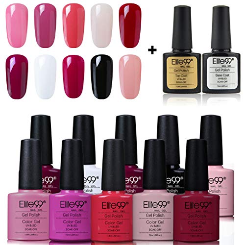 Elite99 Esmaltes Semipermanentes de Uñas en Gel UV LED, 10 Colores con Base y Top Coat Kit de Esmaltes de Uñas 005