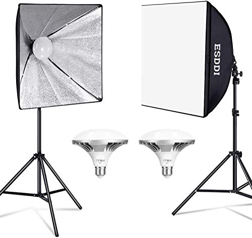 ESDDI Softbox Fotografia Iluminacion Kit con 2 LED Bombillas de Luz, 2 Softbox 50x50cm, 2 Tripodes Luz Continua para Estudio Fotográfico Profesional Conjunto