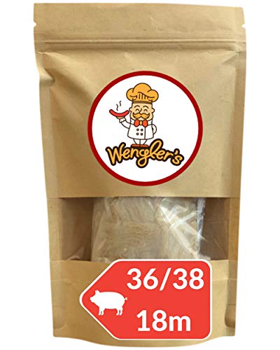 Estuche de Tripas de Cerdo 36/38 Wengler (18M) Equiparable a Las de carnicería - Resistente a la cocción - Apto para ahumar y Barbacoa