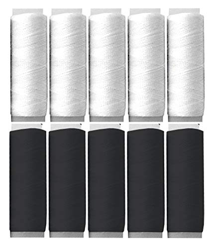 EUROXANTY Hilos de Coser | Bobinas de Colores | Juegos de Hilos | para Coser a Maquina | para Coser a Mano | para Bordados | Resistentes | Poliéster | 10 Blanco y Negro