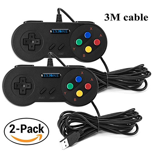 EXLENE 2 Pack SNES USB mando Controlador Gamepads 10ft/3m, Super Snes Classic Controller para PC Windows Ubuntu Raspberry Pi 3 Retropie Sega Genesis (Negro) EXLENE 2 Pack SNES USB mando Controlador Gamepads 10ft/3m, Super Snes Classic Controller para PC Windows Ubuntu Raspberry Pi 3 Retropie Sega Genesis (Negro)