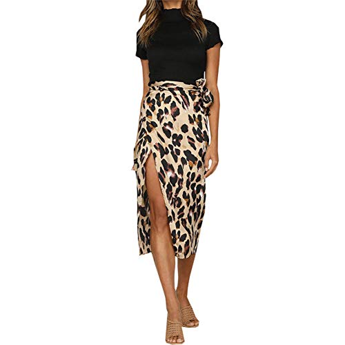 Falda Mujer Falda Larga Alta Cintura con Aberturas para Mujer Vestido Sexy con Estampado de Leopardo Falda Mujer Falda Larga Alta Cintura con Aberturas para Mujer Vestido Sexy con Estampado de Leopardo